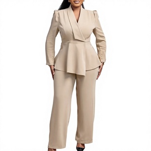 Ensemble de bureau 2 pièces pour femmes, taille plus, blazer peplum et <span class=keywords><strong>pantalon</strong></span>, uni, manches longues, tenue de travail professionnelle - Product Image 4