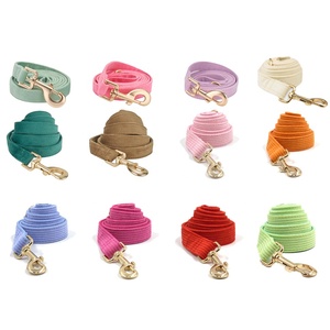 Kalung anjing korduroi/beludru, setelan tali anjing dan kalung anjing grosir garis panjang penuntun hewan peliharaan warna mewah untuk anjing kecil ukuran sedang dan besar - Product Image 1