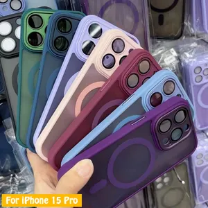 Casing ponsel Matte ramping mewah untuk iPhone 15 Pro, casing ponsel lensa tahan guncangan, pelindung ponsel magnetik untuk iPhone 12 13 14 15 Pro Max