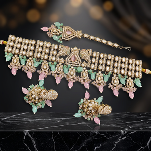 Gold Plated <b>Bridal</b> Set Choker Necklace <b>Drop</b> <b>Earrings</b> Tikka Ethnic Zircon Trendy Wedding Engagement Anniversary Latest High - Product Image 3