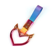 JDMotorsport88 Anillo Tsurikawa Neo Chrome Corazón del Diablo para Coche JDM, Asa de Agarre para Autobús/Tren, Amuleto de Derrape con Correa Neo Chrome
