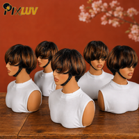Perruque Pixie Cut en Cheveux Humains Naturels, Sans Colle, Pré-épilée, Couleur 1B/Auburn, Courte, pour Femmes, avec Frange