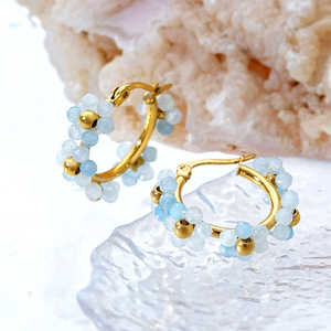 Pendientes de Aro con Forma de Flor, Chapados en Oro, con Cuentas de Piedra Natural, Estilo Bohemia, para Uso Diario de Mujeres - Product Image 1