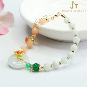 Braccialetti con catena e maglie in giada di pietra naturale braccialetti rotondi con ciambella in giada di Myanmar gioielli alla moda Burma giadeite braccialetti - Product Image 5