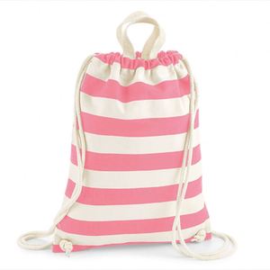 Cotton <b>Canvas</b> Striped Drawstring <b>Backpack</b> Custom Logo Durable Foldable Washable Reusable Casual Gymsack Unisex Travel Beach Bags - Product Image 4