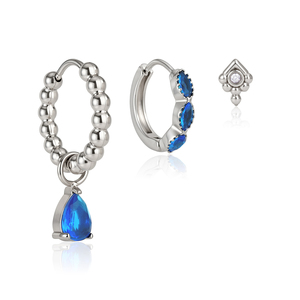 Ensemble de 3 boucles d'oreilles J&D Jewelry Sweet en zircon bleu, couleur argent, acier inoxydable, étanches, boucles d'oreilles pendantes, boucles d'oreilles à clous pour femmes - Product Image 1