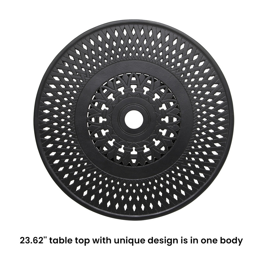 Patio En fonte D'aluminium Table D'appoint Extérieure Table À Manger Ronde avec Trou Pour Parapluie