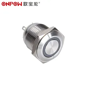 ONPOW saklar sinyal LED cincin bulat, tahan air 16mm baja tahan karat tombol tekan CE, RoHS