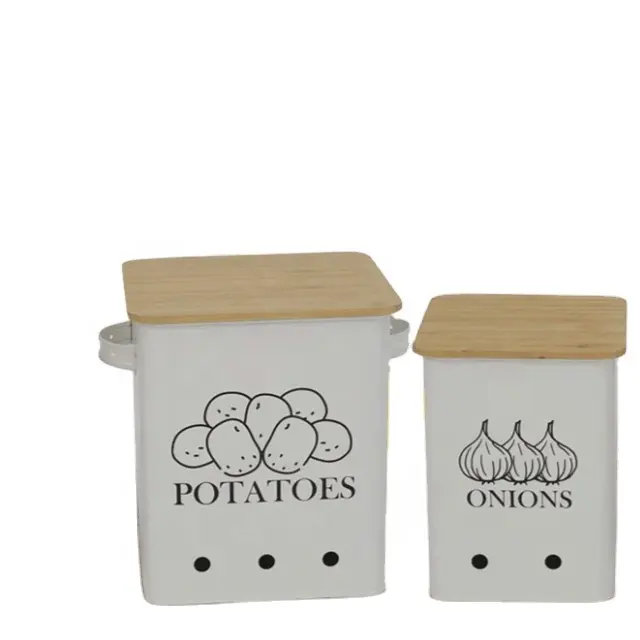 Toptan Metal mutfak depolama teneke kutu saklama kutusu patates soğan sarımsak sebze kaleci mutfak bidonlar