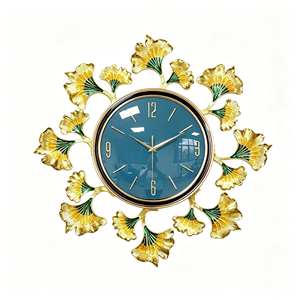 Luxury Golden Ginkgo Leaf Metal Art Deco Antique Silent Quartz Wall <strong>Clock</strong> <strong>Large</strong> Decor for Living Room Home - Product Image 2