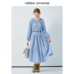 Vega Chang vêtements pour femmes nouveau coton et lin décontracté rétro ample mince robe Artsy robe à manches longues - Product Image 6