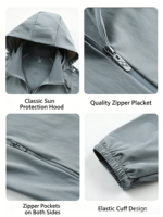 Veste à col boutonné pour femme, résistante aux UV, en polyester/rayonne, motif 3D, UPF 50+, protection solaire, capuche légère, haut d'été