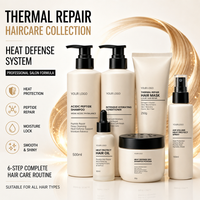 Kit de Soins Capillaires Anti-Chaleur Marque Blanche : Shampoing, Après-Shampoing, Masque Capillaire, Huile Réparatrice et Spray Thermoprotecteur à Base de Peptides Acides (OEM)