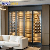 Armoire à vin en acier inoxydable sur mesure, intégrée, avec stockage à température constante, étagères en bois massif, éclairage LED, porte en verre