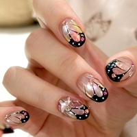 Ongles artificiels ovales moyens, effet 3D papillon, couleur changeante, incrustés de diamants, style Instagram, tendance Y2K, doux, cool et audacieux, style européen