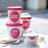 Vente en gros de bols à crème glacée en papier biodégradable de qualité alimentaire, écologiques, jetables, à paroi simple, avec couvercle et cuillère