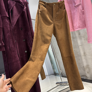 <span class=keywords><strong>Pantalon</strong></span> en peau de mouton véritable pour <span class=keywords><strong>femme</strong></span>, <span class=keywords><strong>pantalon</strong></span> droit en <span class=keywords><strong>cuir</strong></span> suédé véritable, automne - Product Image 5