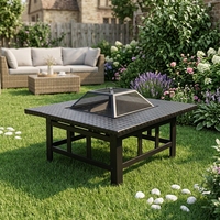 Table de jardin multifonctionnelle de style moderne avec foyer élégant en acier au carbone pour grillades et bois de chauffage