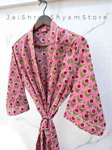 ชุดคลุมกิโมโนผ้าฝ้ายพิมพ์ลายดอกไม้สำหรับผู้หญิง น้ำหนักเบา ใส่สบายในเวลากลางคืน และเป็นชุดนอนที่ทันสมัยและให้ความสบายในบ้าน - Product Image 5