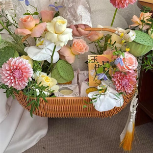 Panier de stockage alimentaire tissé en plastique osier <span class=keywords><strong>moderne</strong></span> avec poignée pour le pique-nique et le stockage en plein air - Product Image 4