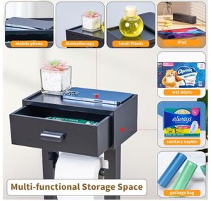 Supporto di <span class=keywords><strong>carta</strong></span> <span class=keywords><strong>igienica</strong></span> indipendente personalizzato con ripiano in legno nero <span class=keywords><strong>porta</strong></span> rotoli di <span class=keywords><strong>carta</strong></span> <span class=keywords><strong>igienica</strong></span> con salviettine umidificate cassetto - Product Image 3