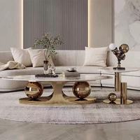 Table basse élégante en marbre avec base en acier inoxydable doré poli, ensemble de meubles de luxe moderne pour hall d'hôtel, salon, Yeehon