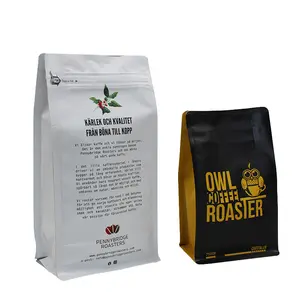 Levántate a prueba de olores, liberación reutilizable, cremallera lateral, bolsa de fondo plano, bolsa de válvula de aire para granos de café