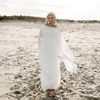Robe plissée à manches longues pour femme grande taille, couleur unie, double couche, style ethnique, en Tencel, acrylique et élasthanne extensible, vente en gros