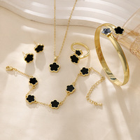 Conjunto de Joyería Trébol de Cinco Hojas de la Suerte, Superventas, Pulsera, Collar, Anillo y Pendientes de Acrílico para Mujer, Regalo y Uso Diario