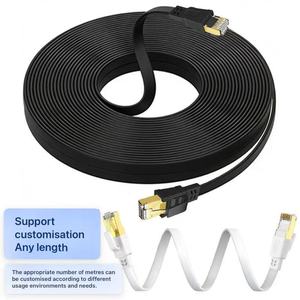 สายอีเธอร์เน็ตแบบแบน Cat8 STP 30AWG ทองแดงเปลือย 100% ป้องกันสัญญาณรบกวน RJ45 สายแพทช์คอร์ด PVC สายแลน OEM 0.5ม.-30ม. - Product Image 1