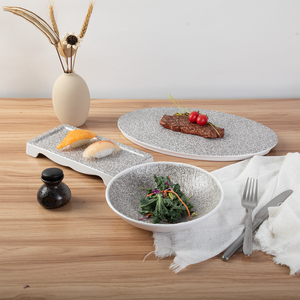 Vaisselle en mélamine nouveau design en <span class=keywords><strong>plastique</strong></span> personnalisée en gros <span class=keywords><strong>Assiette</strong></span> de buffet ovale en pierre avec motif <span class=keywords><strong>ardoise</strong></span> Assiettes à steak - Product Image 2
