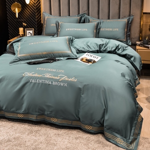 Sweetness Life Embroidered Cotton <b>Bedding</b> <b>Set</b> 100 Count Hotel Style Duvet Cover Sheets Solid Color Summer Use - Product Image 5