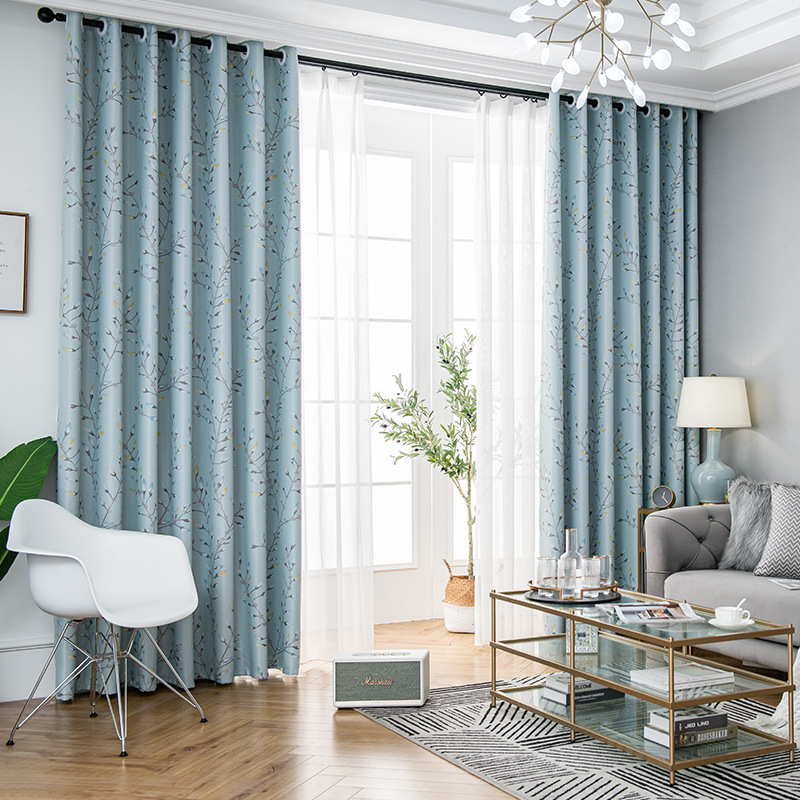Tends flower printed blackout curtain cloth grommet window panel for living room