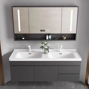 Simple black bathroom cabinet smart <b>mirror</b> cabinet hanging cabinet body white washbasin - Product Image 3