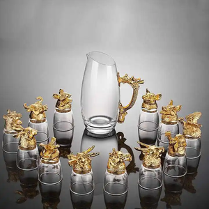 Top bán handmade Biểu tượng tùy chỉnh Trung Quốc Zodiac Borosilicate Glass <span class=keywords><strong>Wine</strong></span> cup Dispenser <span class=keywords><strong>Set</strong></span> - Product Image 5