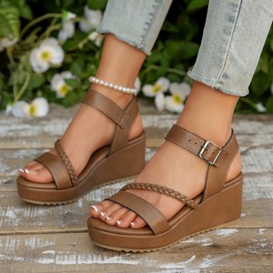 Women Summer Woven European and American Style Wedge <b>Sandals</b> New Thick Sole Platform Buckle <b>Sandals</b> - Product Image 1