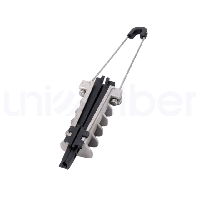 Tension Clamp Fiber Optic FTTH Drop Cable Support Dead End Wedge Type Aluminum Alloy Plastic Body Stainless Steel Bail Aerial