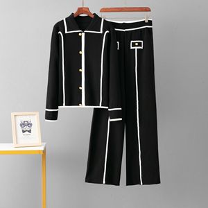 Wholesale Custom Elegant Knitted 2 Piece Cardigan Pants <b>Set</b> Sweater for Women Autumn Office Wear - Product Image 3