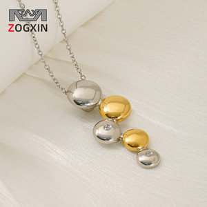Zogxin Metal Round Titanium Steel Necklace Gold Silver Ball Pendant Fashion Geometric Clavicle Chain For Women Party Leisure - Product Image 1