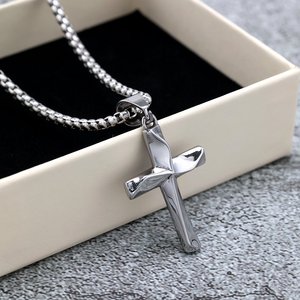yunnique Stainless Steel <b>Cross</b> Pendant Unisex Fashionable Hollow Charm Necklace Gift Geometric Asymmetry Design - Product Image 1