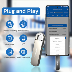Enregistreur vocal intelligent portable mini IC AI, clé USB 64 Go, <span class=keywords><strong>dictaphone</strong></span> audio intelligent, précision de 98 %, 8 heures d'enregistrement, multilingue - Product Image 2