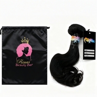 Emballage personnalisé de luxe en satin doux avec cordon de serrage pour extensions de cheveux, étiquettes cadeaux pour paquets de cheveux, étiquettes pour perruques, étiquettes personnalisées