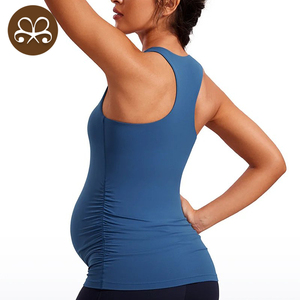 Soutien-gorge de maternité intégré sur mesure pour le dos Débardeur froncé sur les côtés Séchage rapide Grossesse Col carré serré Maternité Fitness Top Sans manches - Product Image 2