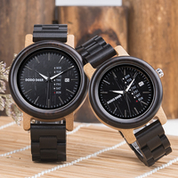 Montres de couple de luxe rétro à quartz, fabriquées en Chine, OEM, avec mouvement MIYOTA, verre saphir réglable, bracelet en bois analogique