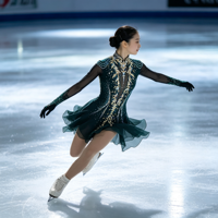 Robe de patinage artistique vert foncé à col montant, manches longues en résille, costume de compétition orné de strass, personnalisable pour enfants, adolescents et adultes, OEM