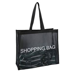 Waterproof Outdoor Polyester & Nylon Mesh Beach <b>Tote</b> Bag Clear <b>with</b> <b>Zipper</b> Closure Solid Color Shopping Bags - Product Image 1
