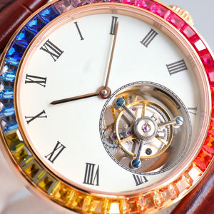 Montre classique True Tourbillon avec incrustation de pierres précieuses colorées, design vintage, chronométrage précis, mouvement résistant aux chocs - Product Image 5