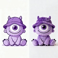 Boneka Kucing Monster Ungu Desain Kustom dengan Isian Kapas PP Bahan Katun Monster Populer Topi Grosir