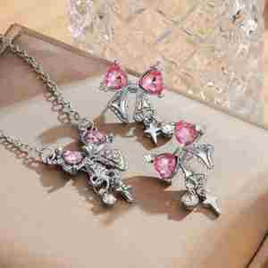 Fashion Trendy Gold Plated Necklace Earrings <b>Ring</b> <b>Set</b> White Heart Pendant Micro Insert Anniversary Gift <b>Women</b> Alloy - Product Image 5