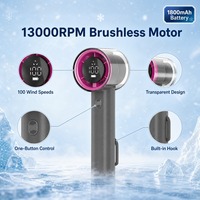 Ventilateur portable d'extérieur 13000 tr/min sans balais, 100 vitesses de vent, 1800 mAh, rechargeable par USB, affichage numérique, pliable, autonomie 6-8h